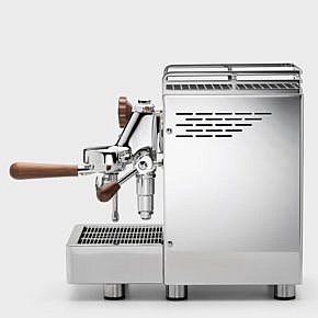 Zweikreis-Espressomaschine, polierter Edelstahl, Walnussholz