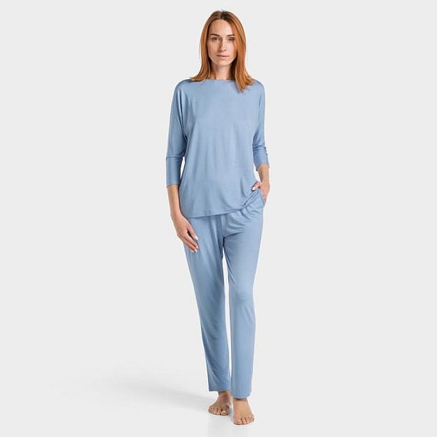 Damen-Pyjama 3/4-Arm, Modal, blau Gr. XS